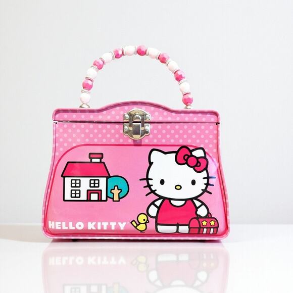 Sanrio HELLO KITTY Beaded Handle Tin Metal Collector's Case Purse - Picture 1 of 1